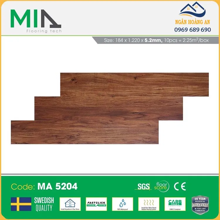 Sàn Nhựa Hèm Khóa Vân Gỗ MIA MA 5204 Dày 5.2mm